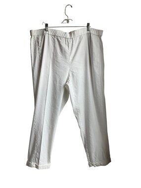 J.Jill Linen Stretch 2X White Pull On Pants Straight Cuffed Minimalist Coastal